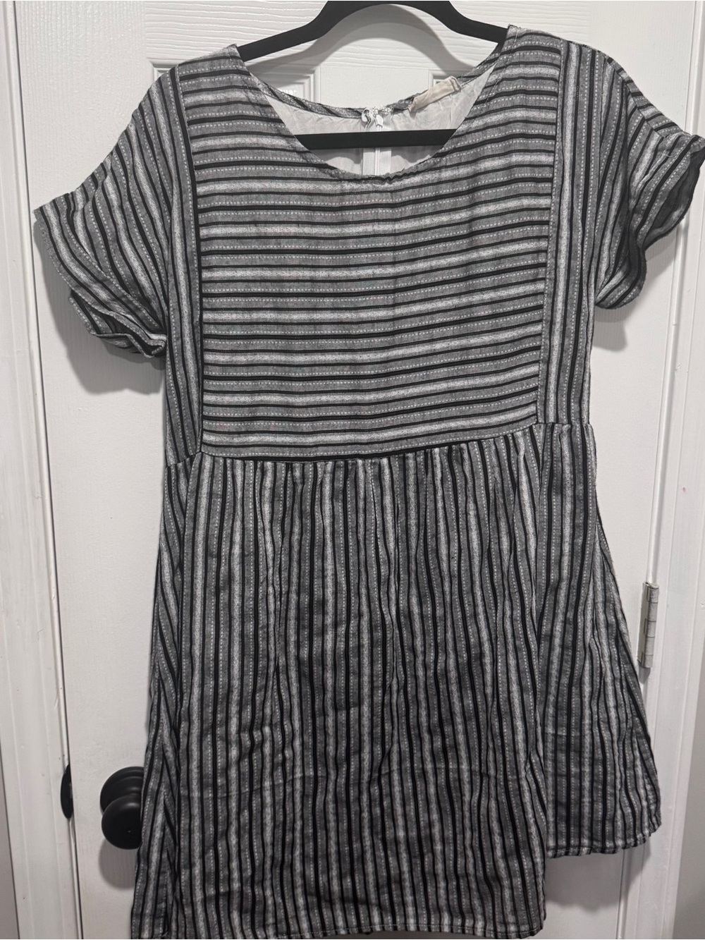 Altar’d State Black Gray Striped Cotton Fit Flare Dress Short Sleeve Large